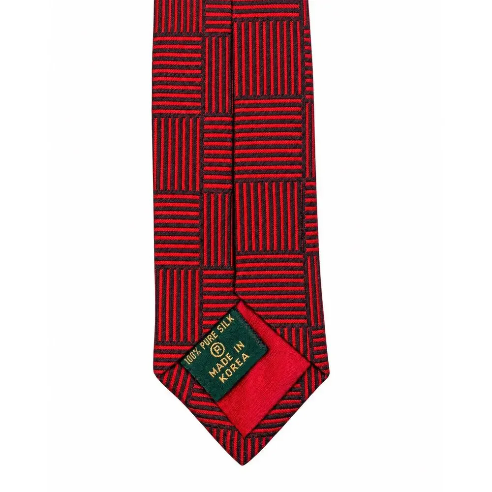 Christian Tyler Men’s Red Black Geometric Necktie Textured Basketweave UK Made
